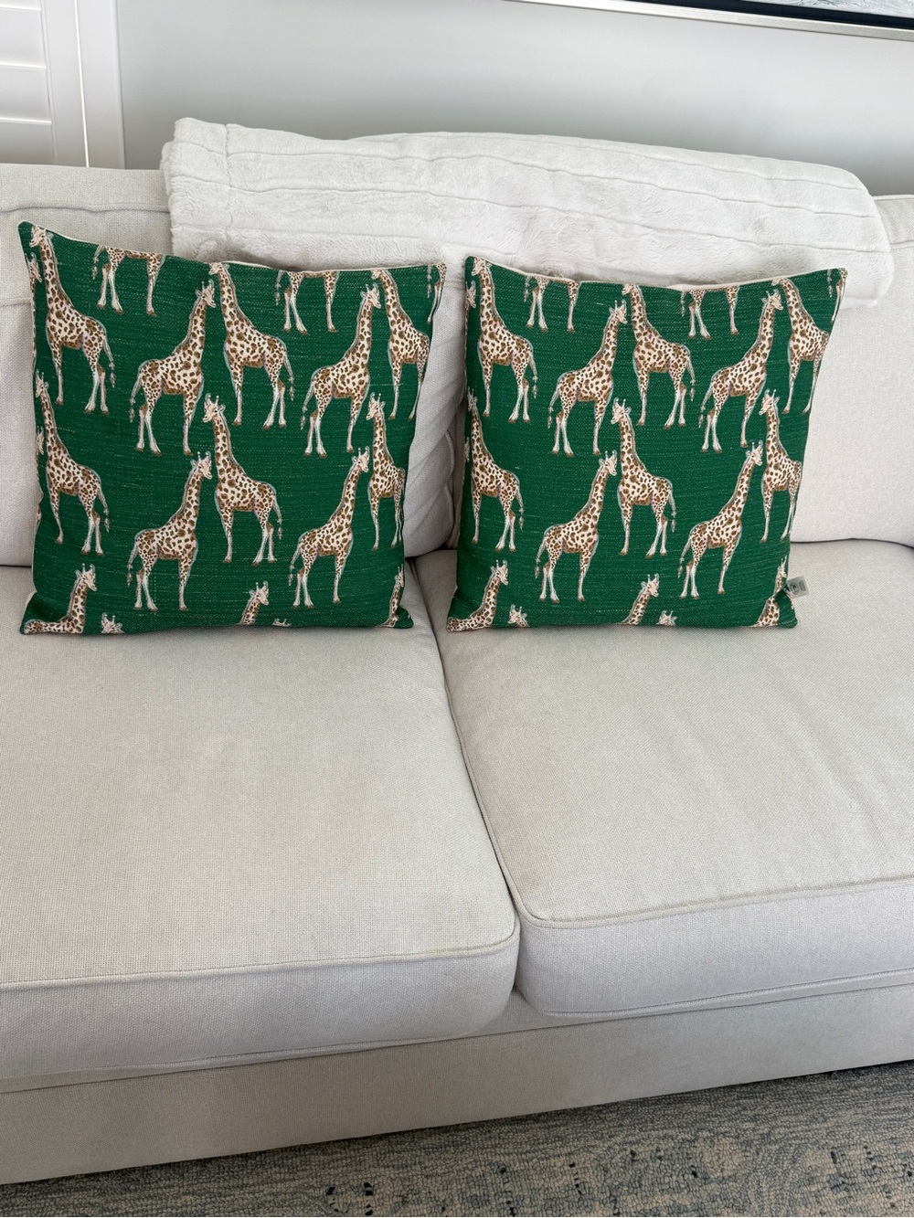 Sewing Down South 2 Green Giraffe Print Decorative Throw Pillow Pair